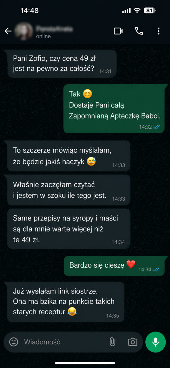 Wiadomość od zadowolonej klientki